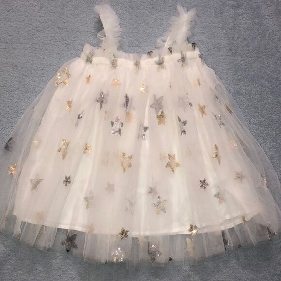Boutique Girls Sequin Stars White Tulle Dress - Picture 1 of 4
